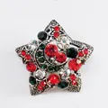 Spilla a stella in argento vintage con motivo luna e strass colorati per Natale - Stella Luna Argento Antico Multicolore (BR1358)