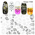 Adesivi per unghie in stile francese con motivi in pizzo bianco e nero su tip campioni - Stile Vite di Pizzo Vintage (F566)