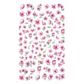 3D adhesive nail art sticker F670 featuring watercolor pink blossoms and green leaves - Pink Cherry Blossom Pattern (F670)