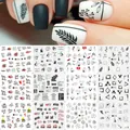 Detail of 12 nail art water stickers featuring floral and minimalist portrait designs - Minimalist Portrait and Line Art Floral Series (A1561-1572)