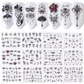 Close-up of gothic floral nail art stickers with vintage roses and mandala patterns - Black Line Mask Mandala Style (BN973-984)