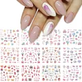 Wasser-Nagelaufkleber Set mit rosa Federn, Einhörnern und Valentinsherzen BN-1705 bis 1716 - BN1705-1716 Stil (BN1705-1716)