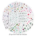 29-piece nail art sticker set featuring tropical leaves, flowers, and butterfly designs - Mixed Pattern Style (STZ808-844)