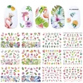 Detalle de 12 hojas de pegatinas para uñas con motivos tropicales de flamencos y flores - Patrón Tropical 913-924