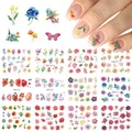 Detailed view of 12 floral nail art sticker sheets featuring roses and butterflies - Bn1765-1776 (large Nude Film)