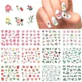 Set of 12 floral and strawberry nail art stickers with various botanical patterns - Fresh Floral And Leaf Style (BN1777-1788)