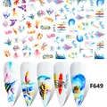 Adesivi per unghie acquerello oceano con tartarughe marine e pesci tropicali F649 - Animali Marini Surf (F649)