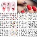 Floral butterfly nail water decals set featuring red roses and geometric designs - Floral Geometric Sketch Style (BN1561-1572)