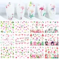 12-pack summer nail stickers featuring tropical flamingos and palm leaf patterns - Flamingo And Tropical Leaves Style (A1537-1548)