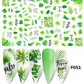 Adesivi per unghie estivi tropicali con motivi di foglie di palma verdi e piante - Pianta Tropicale Foglie Verdi (F651)