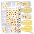 F692 Nagelaufkleber mit gelben Blumenmustern und künstlerischen französischen Sätzen - Gelb Orange Floral Englischer Slogan Stil (F692)