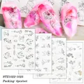 Artistic black line face and floral nail water decals, STZ1022-1025 series 4pcs set - Floral Portrait Style (STZ1022-1025)