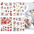 Set adesivi per unghie con girasoli e papaveri applicati su unghie finte bianche - Stile Papavero e Linee Artistiche (STZ1145-1148)