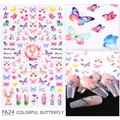Dettagli degli adesivi per unghie F624 con motivi di farfalle colorate e fiori vivaci - Stile Floreale Farfalla Colorata (F624)