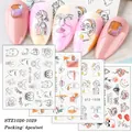 Minimalist line art nail stickers set featuring abstract faces and floral water decals - Minimalist Portrait Style (STZ1026-1029)