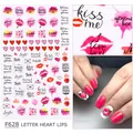 Dettaglio di adesivi per unghie F628 con frasi russe, cuori rossi e labbra rosa - Stile Labbra Cuore Lettera Russa (F628)