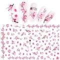 3D cherry blossom nail stickers featuring pink floral designs and cherry branch patterns - Pink Cherry Blossom Style (F129)