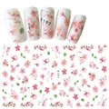 F197 3D self-adhesive nail art stickers with pink floral and green leaf patterns - Peach Blossom Green Leaf Style (F197)