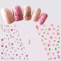 Detail of pink cherry blossom nail stickers F245 with 3D floral designs on false nails - Aesthetic Cherry Blossom Lettering Style (F245)