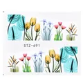 Adesivi per unghie a trasferimento d'acqua con fiori ad acquerello blu e gialli STZ-691 - Floreale Acquerello Fresco (STZ691)