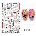 Stickers ongles 3D F744 style punk noir et blanc avec alphabet et motifs d'étoiles - F744 (film Nu)