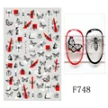 Black and white butterfly nail art decals with punk style insect designs and red accents - Black And White Insect Butterfly Style (F748)