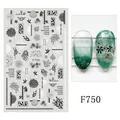 3D Nail art stickers F750 featuring black and white floral vines and star patterns - Star And Floral Plant Style (F750)