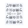 Adesivi per unghie STZ-897 con motivi floreali e animali neri cervo e gatto - Stile Foresta Animale Mandala (STZ-897)