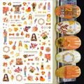 Nagelaufkleber im Herbstdesign mit orangefarbenen Ahornblättern, Kürbissen und Blumen - Herbst Ahornblatt Kürbis Mädchen Illustration Stil (F696)