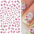 3D adhesive nail sticker F670 featuring pink cherry blossoms and green leaf designs - F670 (naked Film)