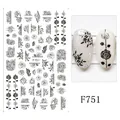 3D black rose nail art stickers with minimalist floral patterns and F751 leaf designs - Rose And Line Art Style (F751)