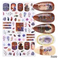 F699 nail art stickers with autumn floral motifs, lavender, and romantic silhouettes - Romantic Tropical Leaves Couple Silhouette Illustration Style (F699)