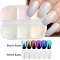 Iriserende 6-kleuren nagel chroompoeder set met aurora-effect op zwarte en witte basis - Parel Gepolariseerd Aurora Poeder (1909-12) / 6-vaks verpakking