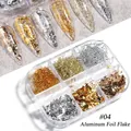 Aluminiumfolie vlokken set #04 in 6-vaks doos voor professionele nail art decoraties - Metalen Textuur Aluminiumfolie Vlokken (1909-04) / 6-vaks verpakking