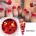 Glinsterende rode hart nagel pailletten met laser vlinder decoratie voor nail art - Rood Hart Stijl (HB04)