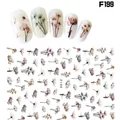 Adesivi per unghie F199 con rose rosa e foglie in stile floreale dipinto a mano - Stile Arte Floreale Disegnato a Mano (F199)