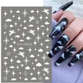 Adesivi per unghie cielo stellato blu con motivi di unicorno e stelle bianche - Stile Unicorno Stellato da Sogno (STZ-CS032)
