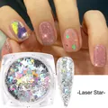 Holografische laser ster nagel lovertjes met zilveren glitter in een potje - Laser Ster Stijl (HB02)