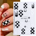 Adesivi per unghie 3D con scacchiera bianca e nera, fiamme e faccine sorridenti STZ-CS077 - Stile Faccina Sorridente Scacchiera Nero Bianco (STZ-CS077)