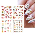 Set di adesivi per unghie con fiori acquerello e uccelli, modelli STZ-1177 a STZ-1180 - Uccello e Fungo da Giardino ad Acquerello (I-11)