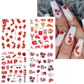 Set di adesivi per nail art con fiori e frutta fresca in motivi e stili rosso vivo - Tema Rosso Rose Pizza Netflix (I-15)