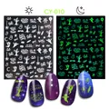 Selbstklebende Halloween-Nagelaufkleber mit Kürbis-Motiv und Leuchteffekt bei Nacht - Kürbis Dürrer Baum Stil (CY-10)
