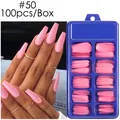 Unghie finte rosa forma ballerina, set da 100 pezzi in custodia blu rigida - Rosa