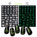 Leuchtende Halloween Nagelsticker mit Kürbissen und Geistern, die im Dunkeln grün glühen - Kürbis Schwarze Katze Stil (CY-12)