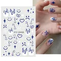 Klein blue and white nail stickers with abstract faces, flames and hearts, model STZ-CS058 - Blue Flame Graffiti (STZ-CS58)