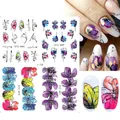 Set di adesivi per unghie con motivi floreali acquerello nei toni del rosa e del viola - Arte Floreale di Peonia ad Acquerello (I-18)
