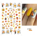 Adesivi per nail art con foglie d'acero autunnali e linee astratte geometriche - Stile Foglie di Acero Autunnali e Linee Geometriche (F782)