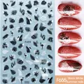 3D tropical palm leaves and flamingo nail stickers in black and white finish F655 - Botanical Fauna Style (F655)