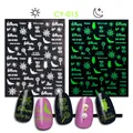 Luminous Halloween nail stickers CY-015 with spider and ghost patterns glowing in dark - Ghost Bat Style (CY-15)
