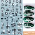 3D geometric nail stickers F659 featuring black and white lines and abstract shapes - Geometric Strip Line Style (F659)